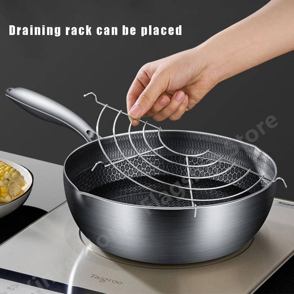 Poêle à frire en acier inoxydable 316, idéale pour la cuisson des steaks, avec revêtement antiadhésif alvéolé et fond plat. Compatible avec les plaques à induction et autres ustensiles de cuisine.