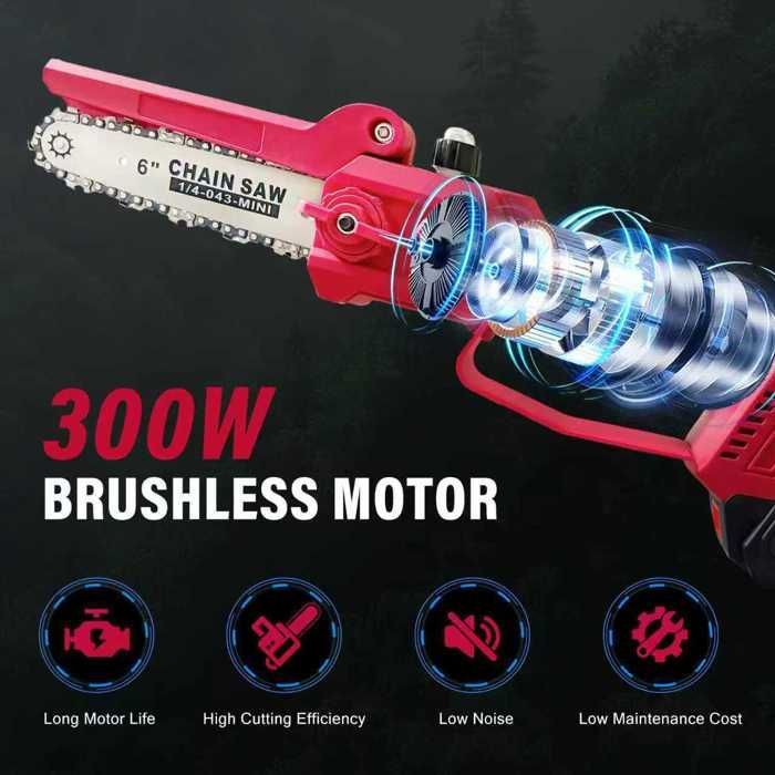 Scie Électrique Multifonction 4-en-1 21V Sans Brosse avec Perche Télescopique en Aluminium et Chaîne 6