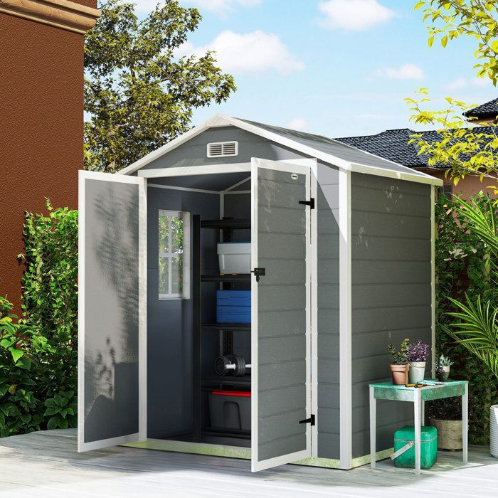 Tuinschuur - Outsunny - 2,12 m² PP-hars schuur met 2 deuren en ventilatieramen - PP - grijs