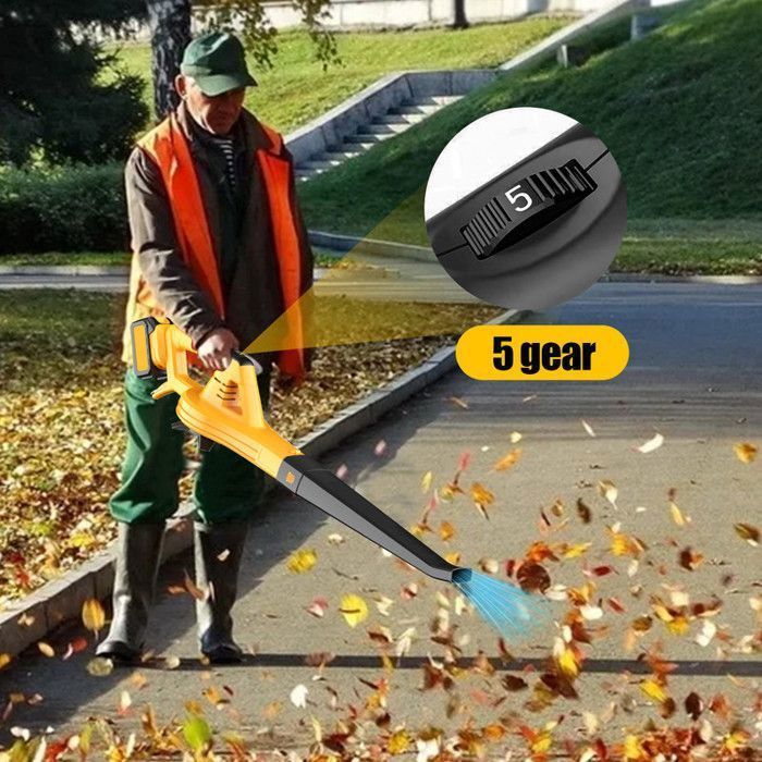 Souffleur De Feuilles A Batterie 600W 21V 5 Vitesses 120CFM 100MPH Avec 1 Batteries 3.0Ah Chargeur Ultra-Léger 18000RPM Pour Jardin