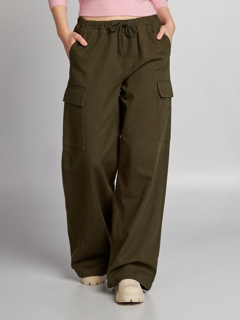 Wijde broek met zakken - KHAKI