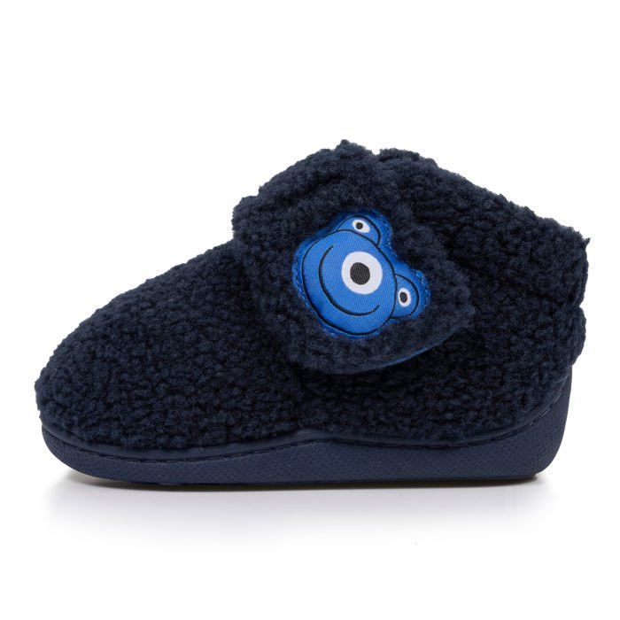 Pantuflas Isotoner con cierre de velcro, buen soporte para el pie, suela antideslizante, azul marino, para niños.