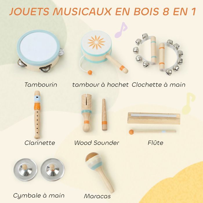 Instruments de musique pour enfants - AIYAPLAY - set percussions éducatif - tambourin et maracas - bois - 3 ans et plus