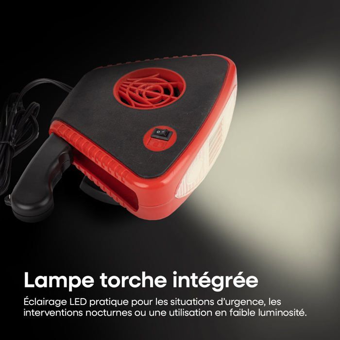 CHAUFFAGE DEGIVRANT/ VENTILATEUR AVEC POIGNEE ET LUMIERE 12V AMIO