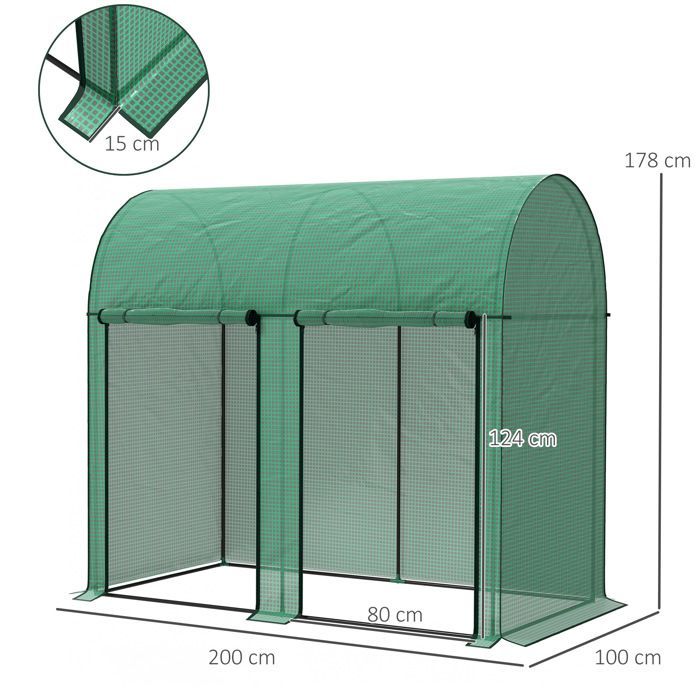 Serre de jardin - Outsunny - 2 m² - 2 portes zippées enroulables - acier PE haute densité 140 g/m² anti-UV - 2 x 1 x 1,78 m - vert