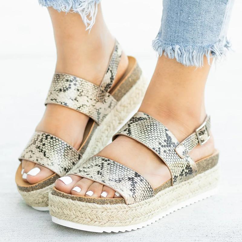 Woman Sandals Summer Platform Sandals For Women Shoes Casual Fashion Straw Cake Thick Bottom Toe Roman Wind Flat Sandals