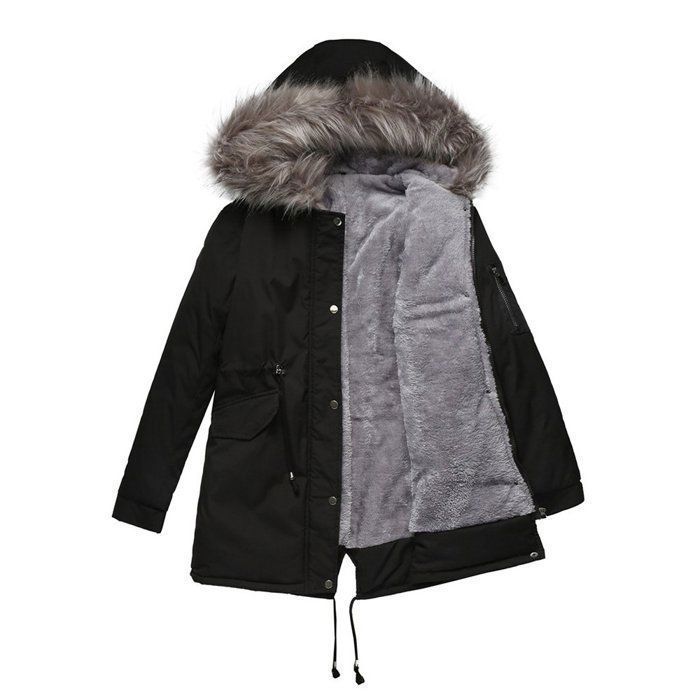 Chaqueta acolchada tipo cárdigan con capucha de corte ajustado para mujer - con capucha - con detalles de terciopelo - FBC180 Negro