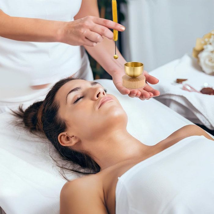 Tibetansk syngeskålsett, med klubbe og oppbevaringspose, for yoga, meditasjon, lydterapi, stressreduksjon og avslapning