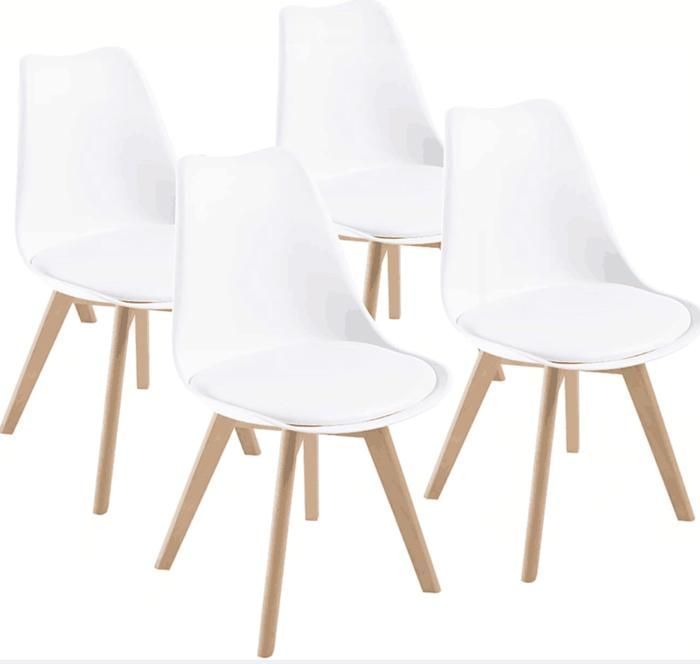 Lot de 4 chaises - Blanc - Scandinave - Pieds bois - Lot de 4 chaises style scandinave Catherina