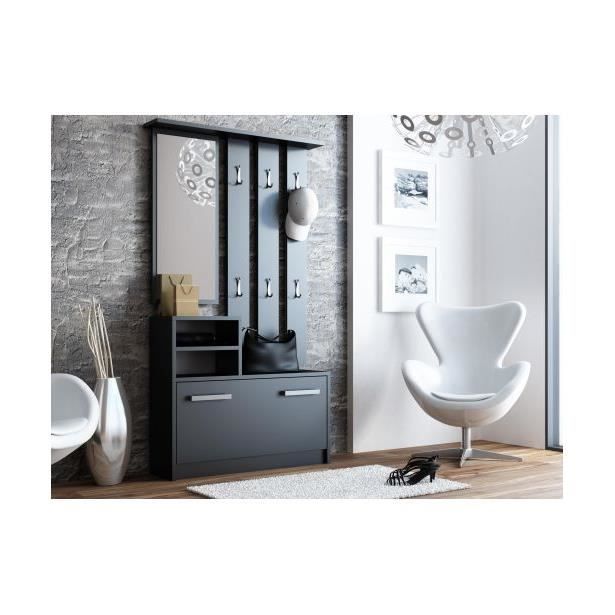 Hallway unit - VITTORIA - 6 hooks - Mirror - 2 niches - Shoe storage 180x85x24