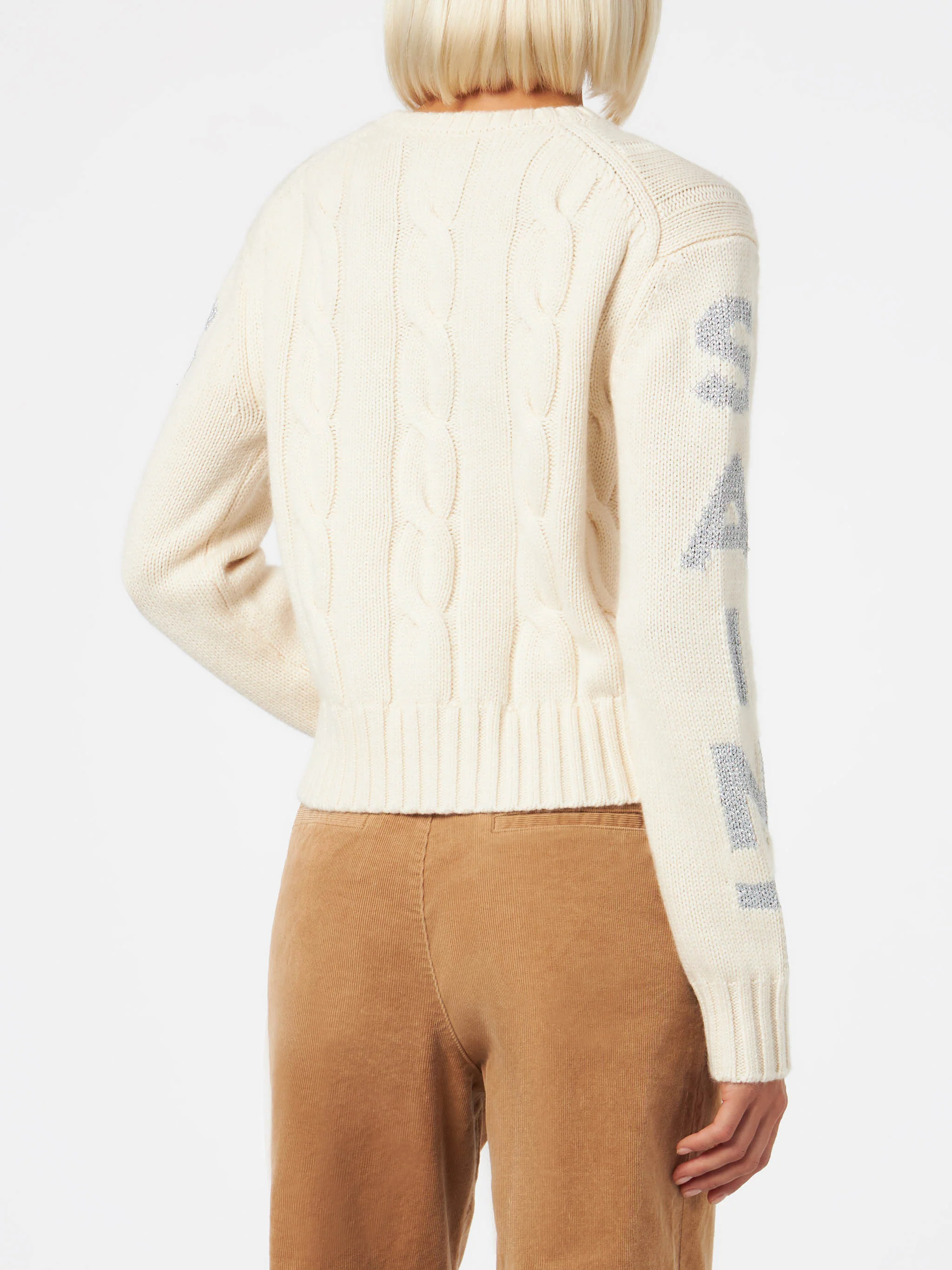 Damenpullover mit Rundhalsausschnitt und Saint Barth Lurex-Print