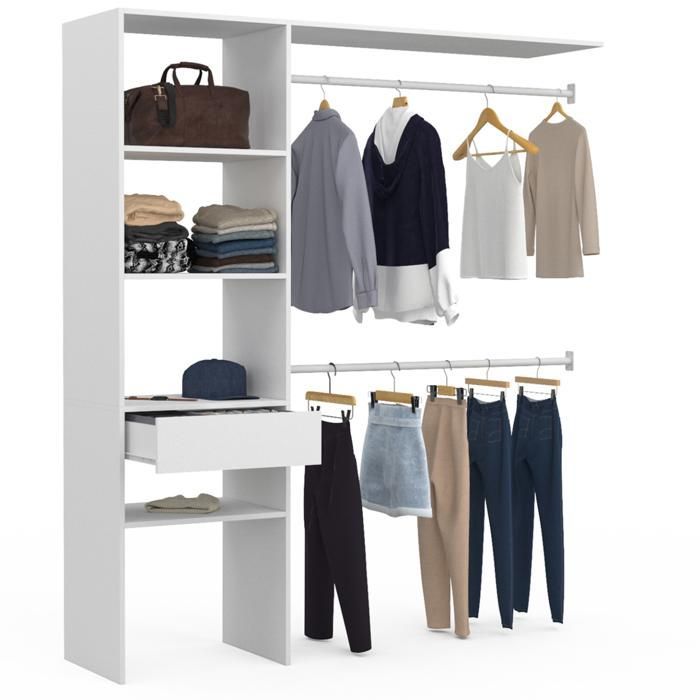 IDMARKET Kit dressing MELINE 160 x 40 x 180 cm blanc avec étagères + tiroir + double penderie
