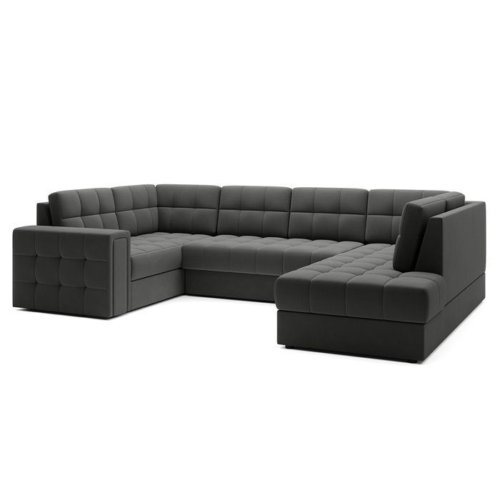 Nappa - Canapé panoramique d'angle gauche 7 places convertible avec coffre en velours - Gris