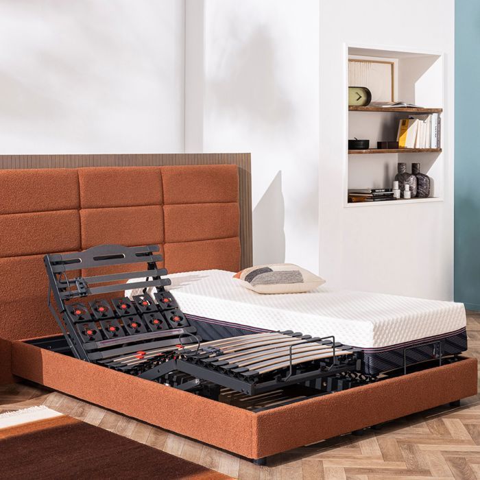 Elektrisch verstelbaar relaxbed met 5 slaapstanden, 2x70x190 cm, Plénitude Terre de Sienne - Terracotta Rood - 5 jaar garantie -