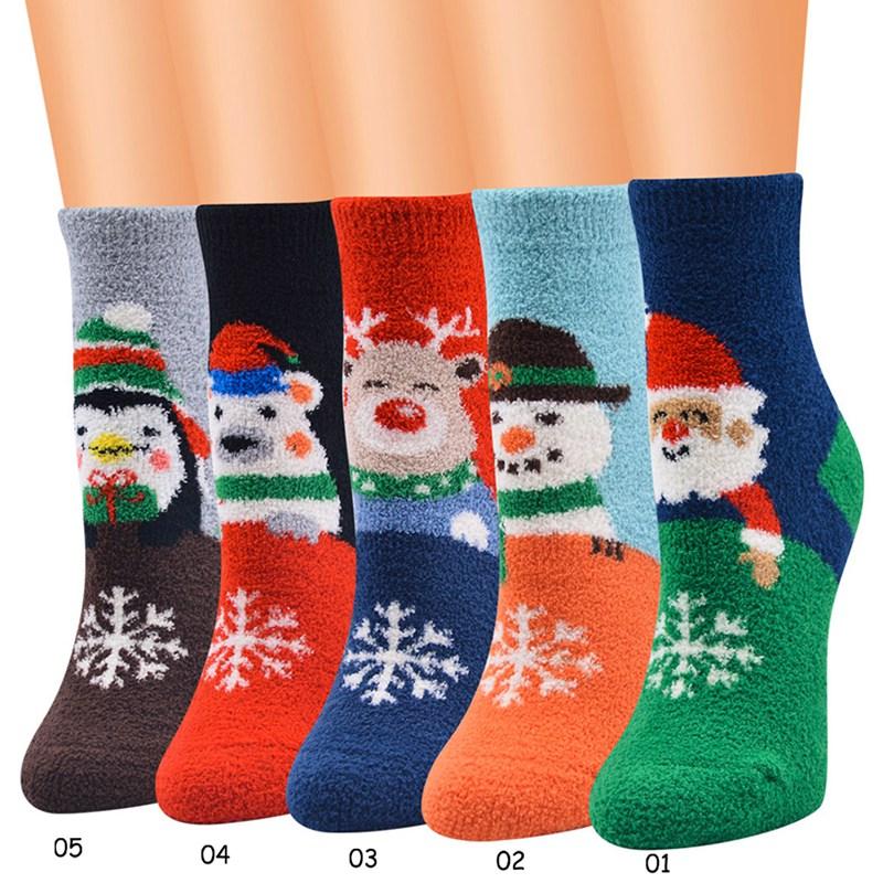 Chaussettes de Noël rayées, flocons de neige, élans, Père Noël, ours et chaussettes en velours pour filles et garçons, collection printemps-hiver-automne 2020.
