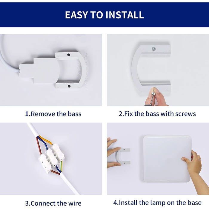 Plafoniera LED quadrata moderna DORLINK - 25 cm, bianca - IP65 - 32 W, luce bianca fredda 6500 K, ideale per bagno, cucina, soggiorno e camera da letto.