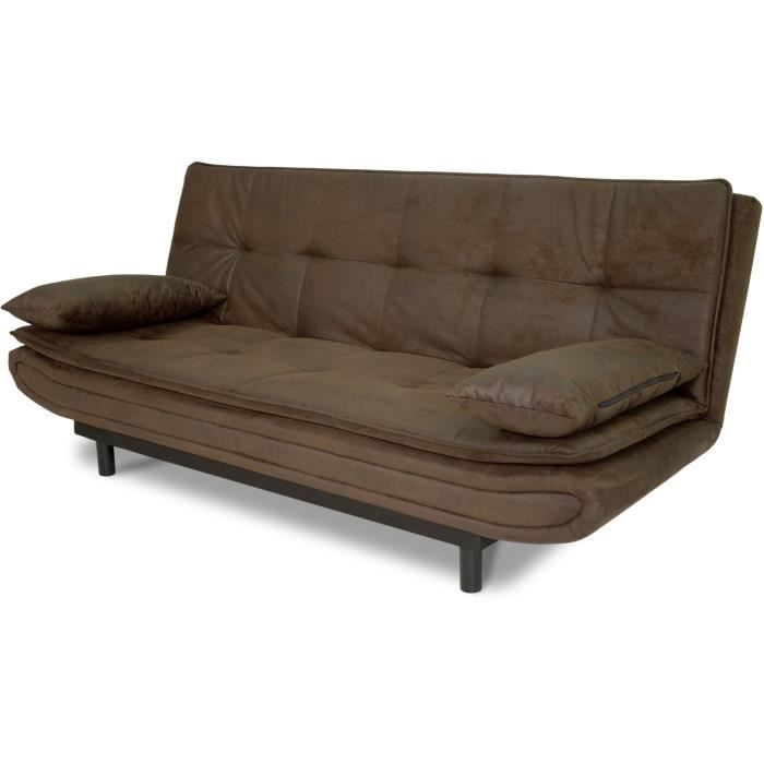 Sofá cama DARIUS con mecanismo clic-clac - Tela marrón - Ancho 194 x Profundidad 121 x Alto 83 cm - Fabricado en Ucrania