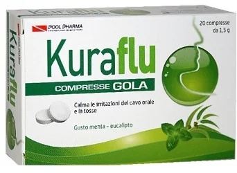 POOL PHARMA Kuraflu, suplemento alimentar para tosse com menta e eucalipto para a garganta, 20 comprimidos