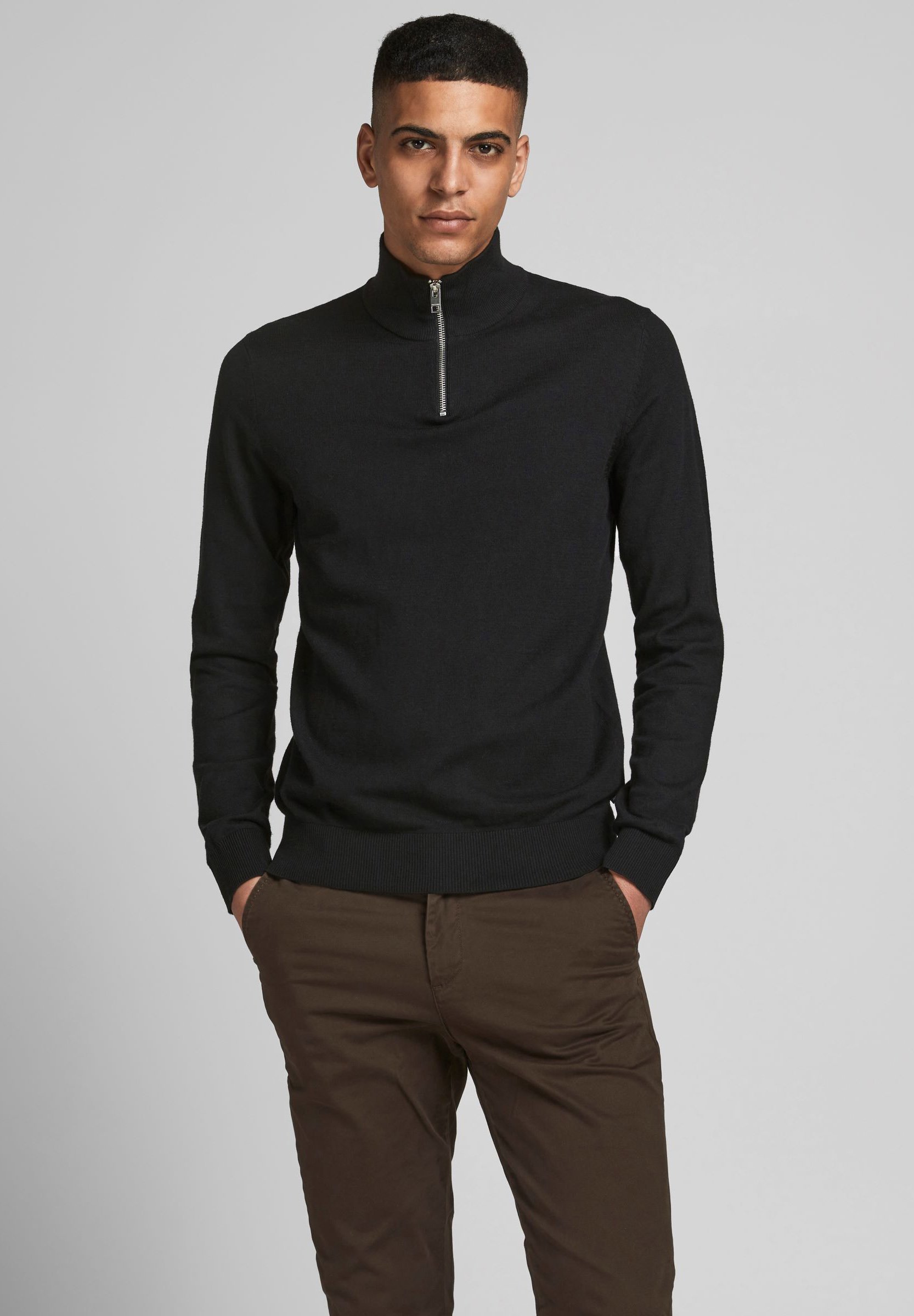 Pull Jack & Jones JJEEMIL demi-zip - noir
