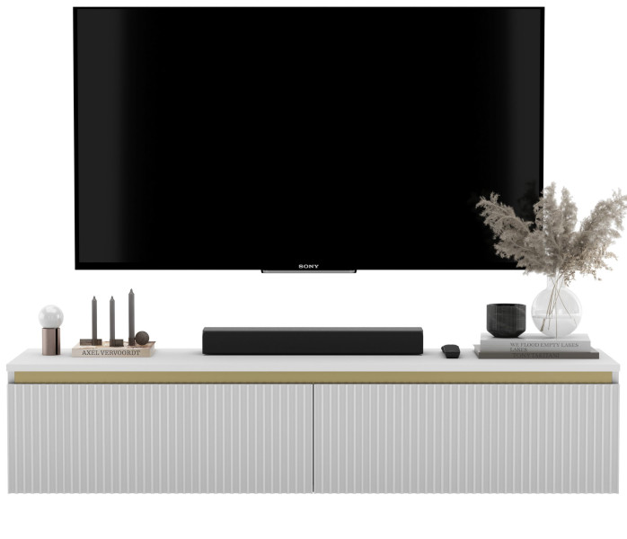 Wisząca szafka RTV Nowczesna Komoda Glamour Biały MAT 140 cm