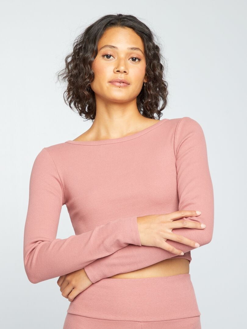 Geribbeld cropped T-shirt - ROZE