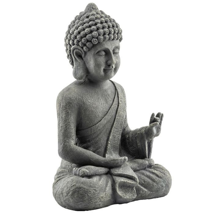 Tuinbeeld - Outsunny - zittend Boeddhabeeld - spirituele decoratie - magnesiumoxide - donkergrijs
