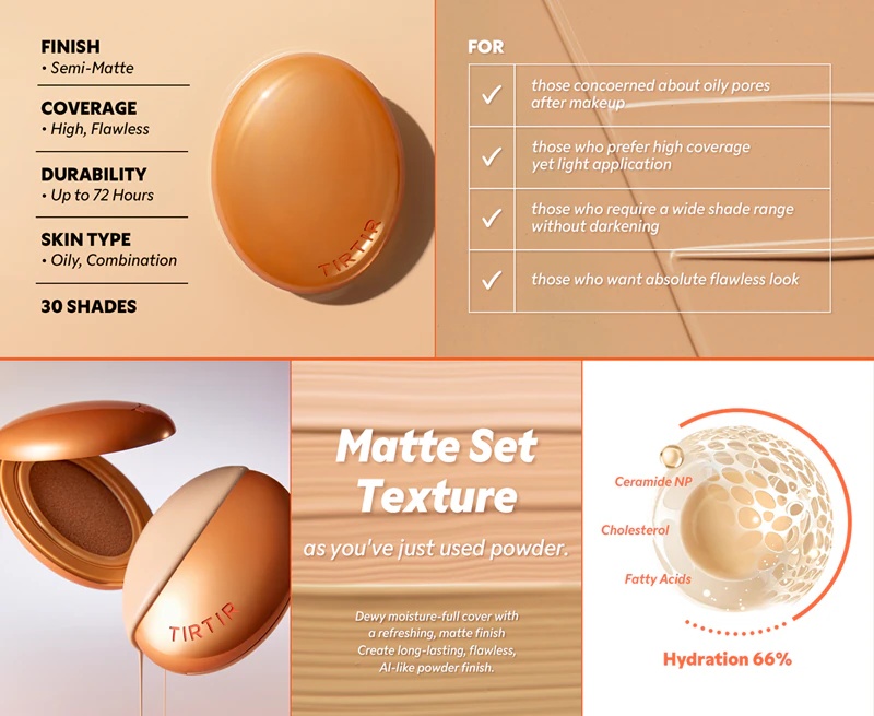 Dolgoobstojna gobasta podlaga TIRTIR Mask Fit AI Filter Cushion z mat zaključkom