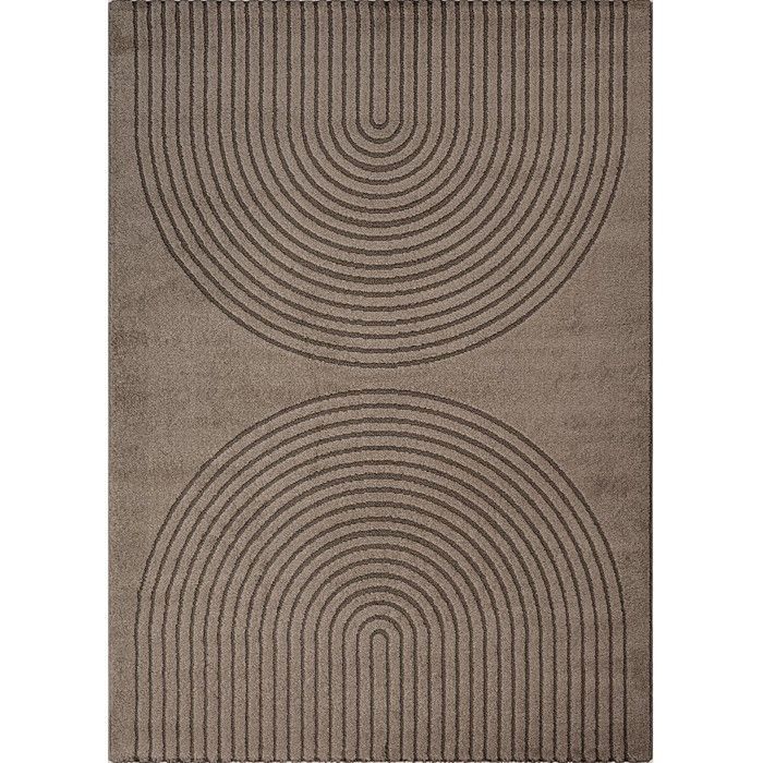 Moderner Teppich mit minimalistischem Bogenmuster, dichtem 12 mm Samt, zeitgenössisches Wohnzimmerdesign (Maße: 160 x 220 cm - Farbe: Braun)