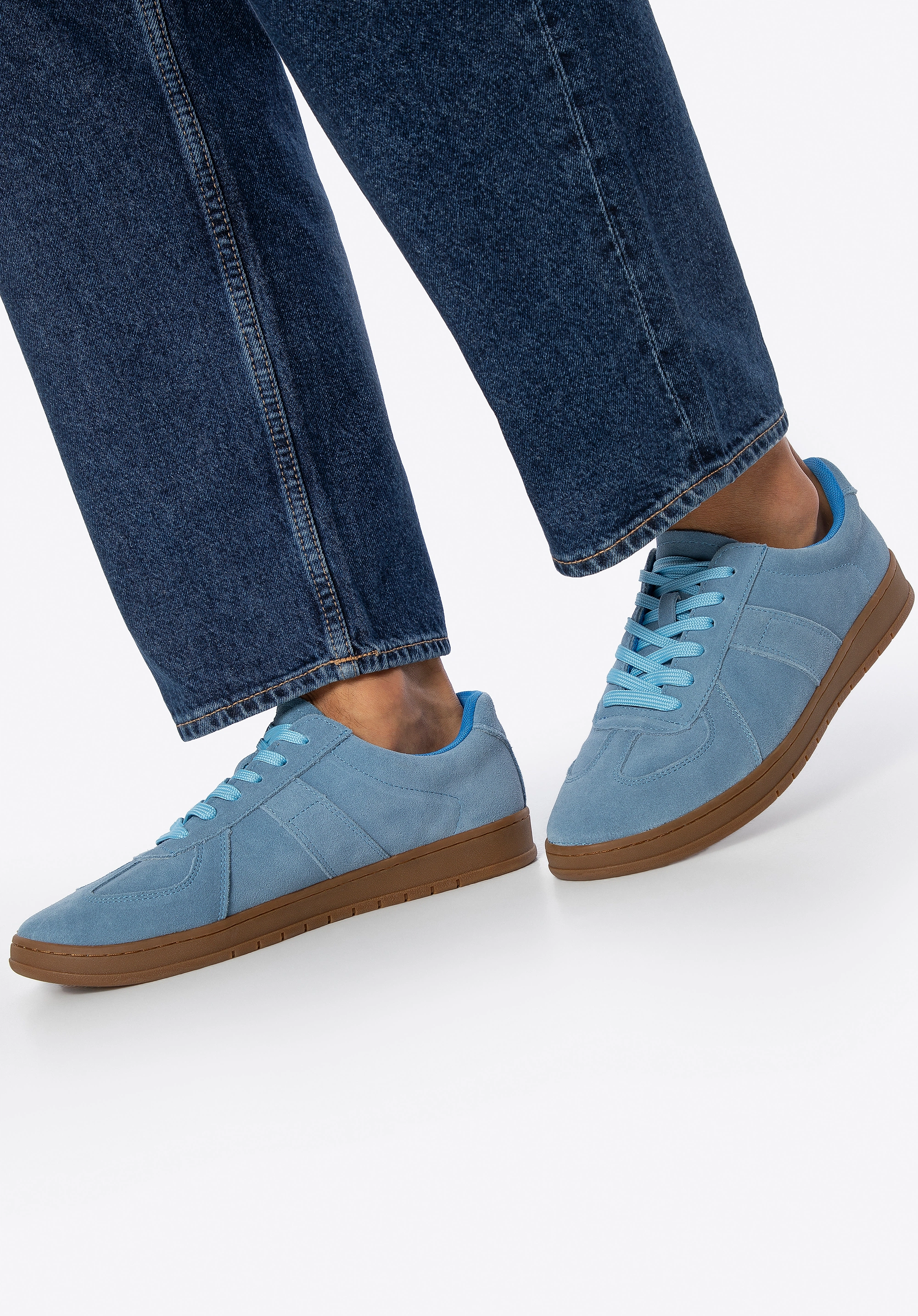 Sneakersy męskie ze skóry zamszowej niebieskie