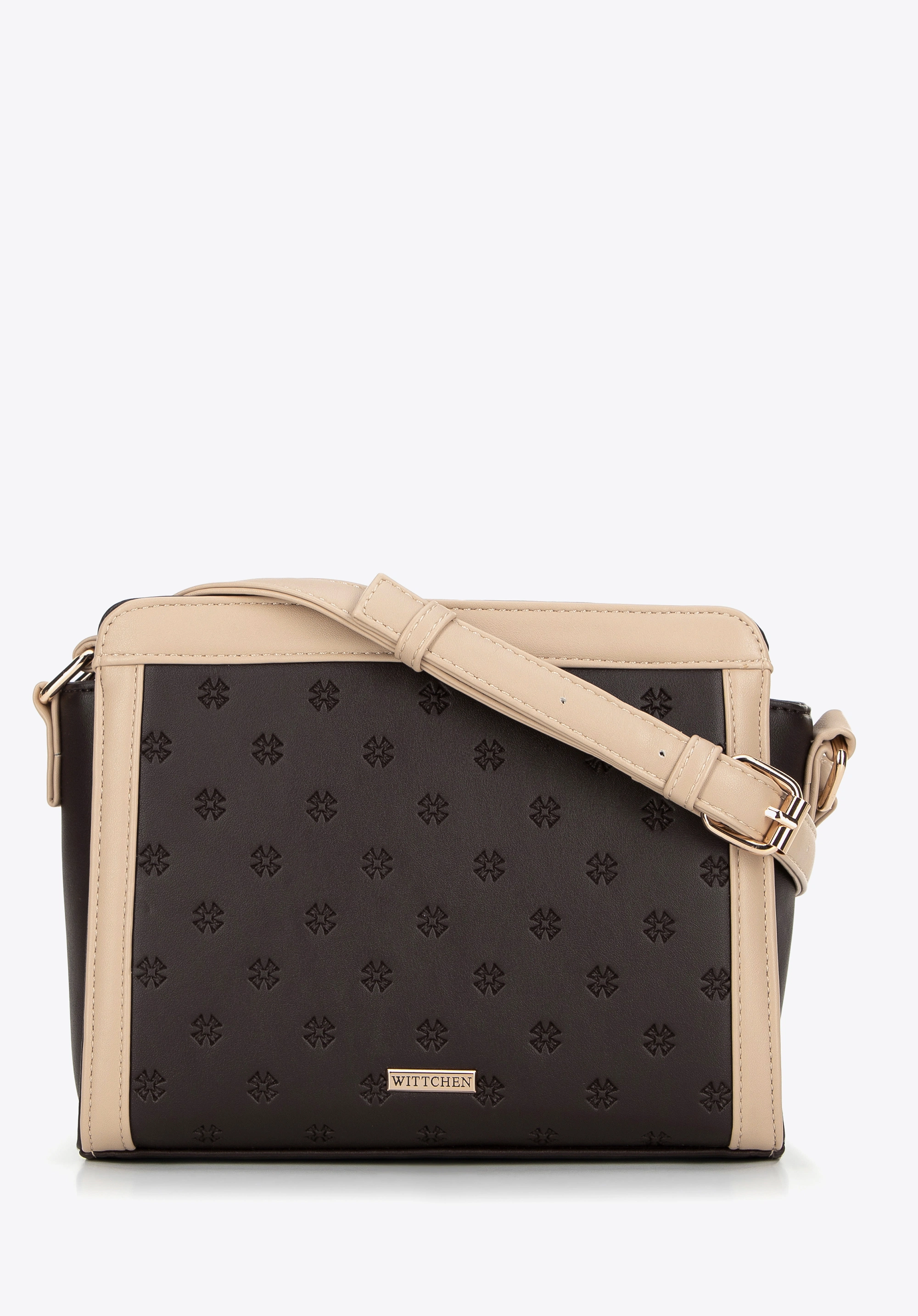 Damska torebka crossbody z tłoczonym monogramem brązowa