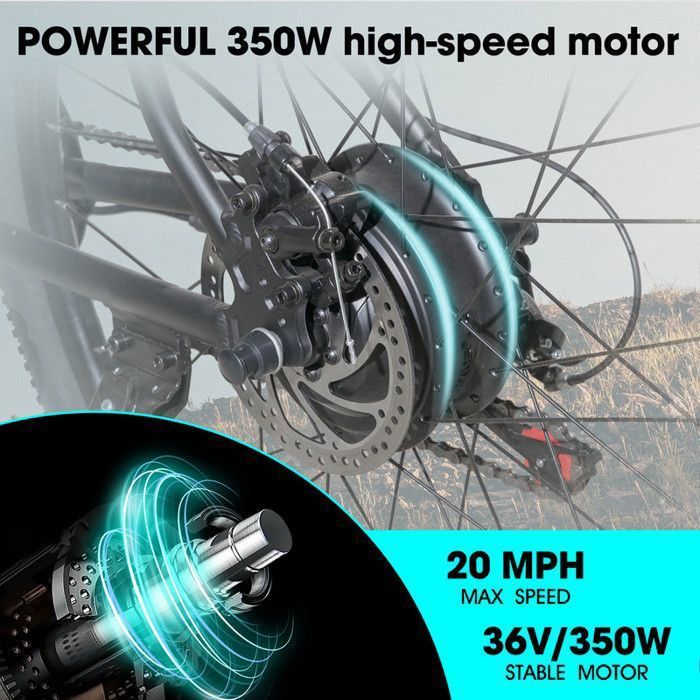 HILAND 26-inch electric mountain bike with removable battery, 250W 36V motor, 7-speed electric bike, 25KM/H, Black