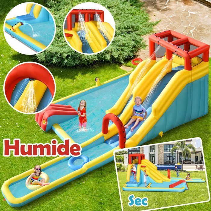 DREAMADE 7-in-1 Inflatable Castle for Children, Play Area with 680W Fan, Double Slides, Swimming Pool, Water Cannon, Wall