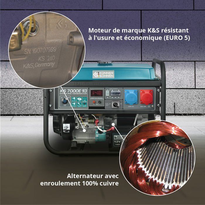 KS 7000E-1/3 Petrol Generator - Konner & Sohnen - 5500W - Single Phase - Three Phase - VTS System