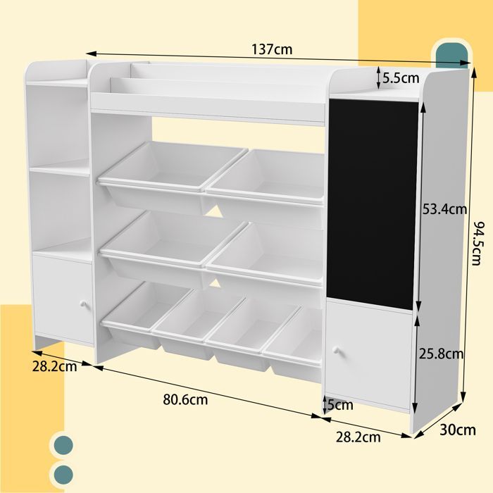 Estante de quatro prateleiras, prateleira de armazenamento infantil, unidade de armazenamento de madeira com portas, para brinquedos e livros.