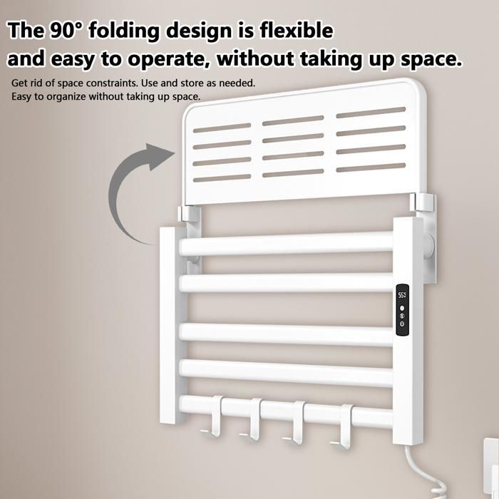 Sèche-serviettes électrique - Porte-serviettes électrique à affichage numérique 5 barres - IPX4- minuteur -pliable -80W -55*40*22cm