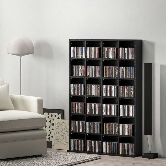 Mueble multimedia para 456 CD/336 DVD - HOMCOM - estantería de madera con baldas ajustables - 89 x 130,5 cm - negro