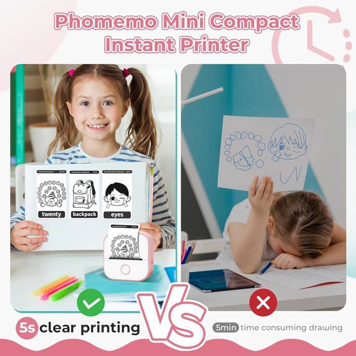 Mini impressora, impressora de adesivos T02, impressora térmica portátil para estudantes, impressora fotográfica em preto e branco, Primty I