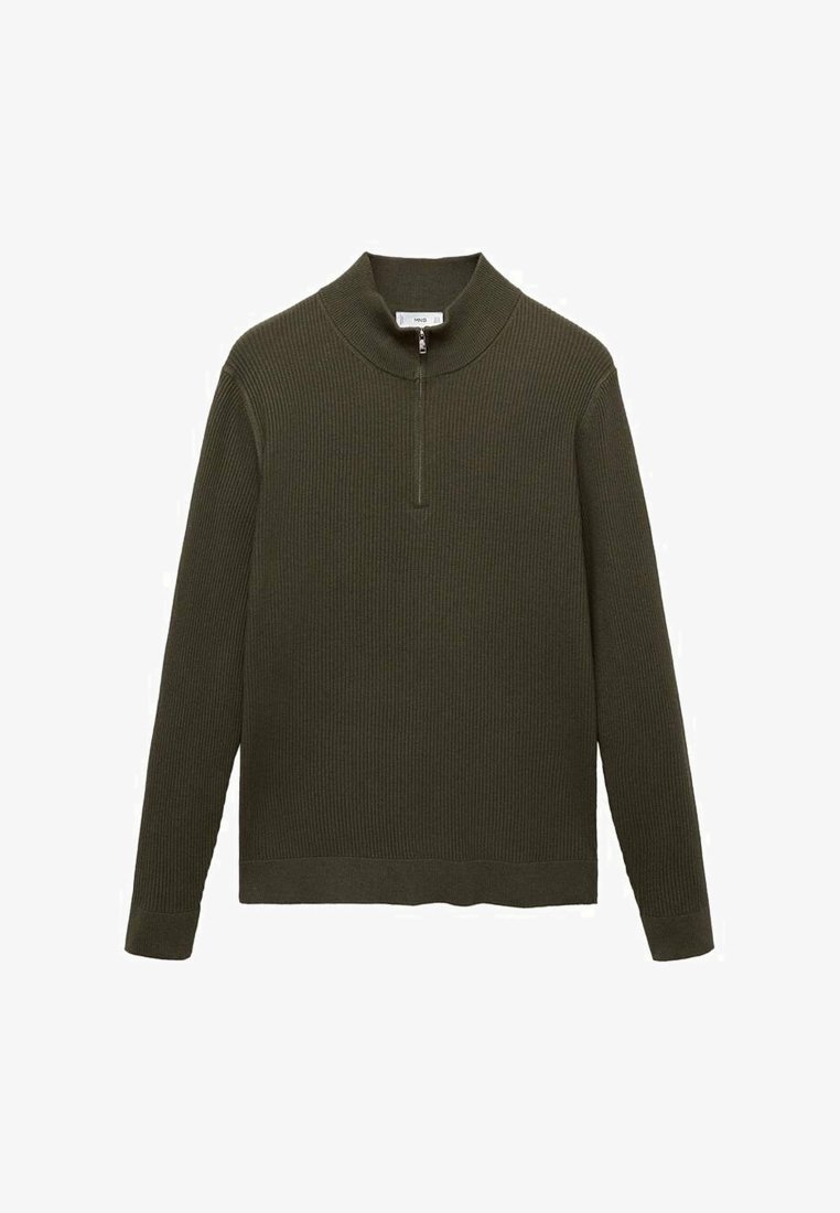 Mangofarbener Pullover mit Reißverschluss am Hals – olivgrün