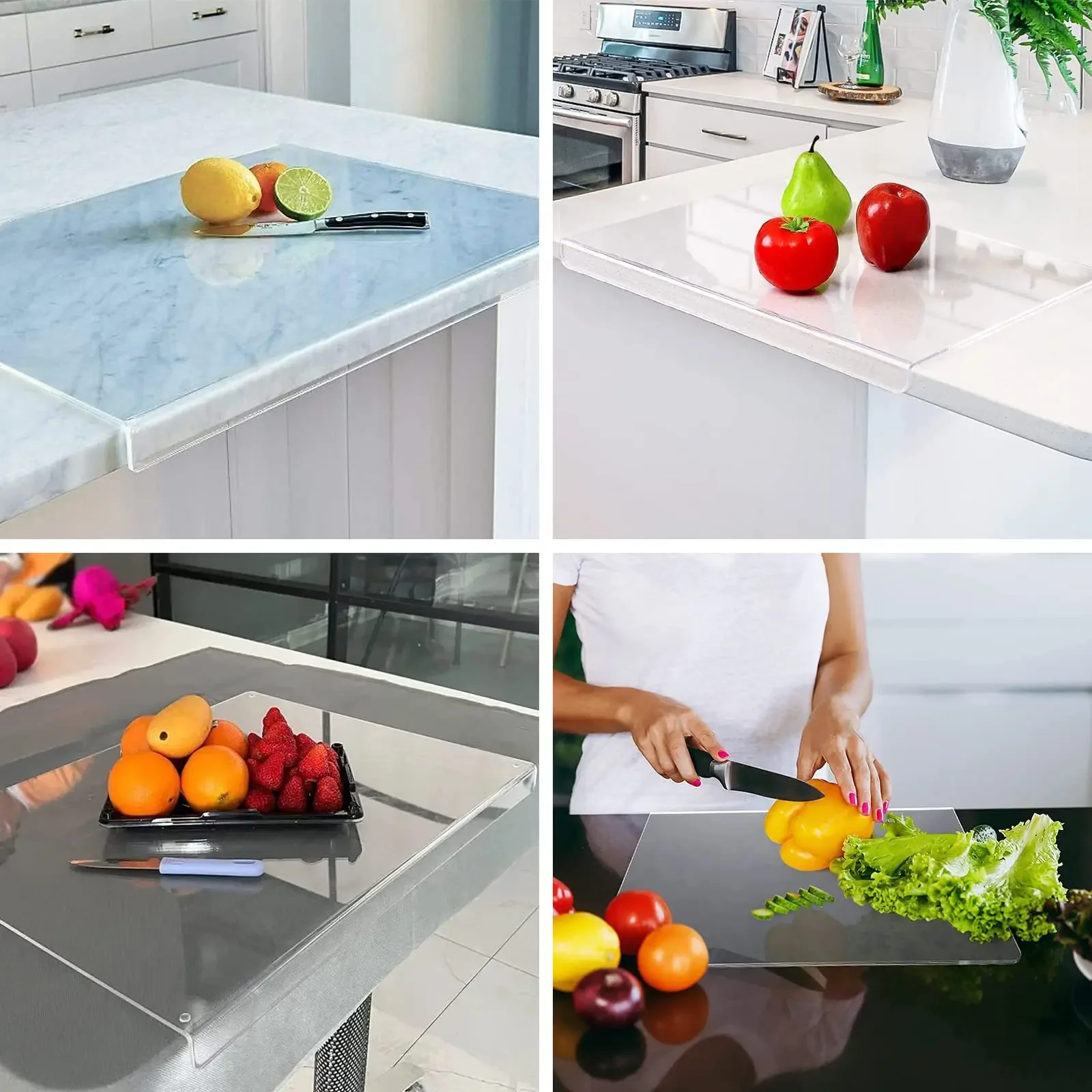 Planche à découper transparente antidérapante en acrylique avec rebord pour plan de travail, protection pour la cuisine, ustensiles de cuisine pour la maison et le restaurant