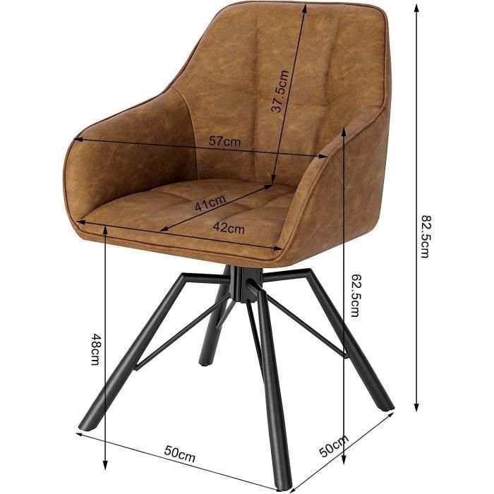 Silla giratoria WOLTU 360°, juego de 2, silla de comedor escandinava, sillón de piel sintética vintage, marrón claro W0ATT0030-2