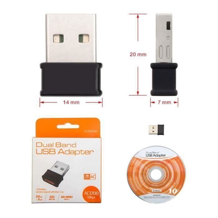 KING Mini USB WiFi Adaptateur 1200Mbps Clé WiFi Dongle AC Dual Band, WiFi Wireless Adaptateur Compatible avec Windows 7-8-8.1-10