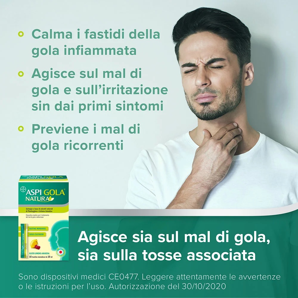 ASPIRINE Sirop Aspi Gola Natura à la cerise et au citron 16 comprimés pour le mal de gorge