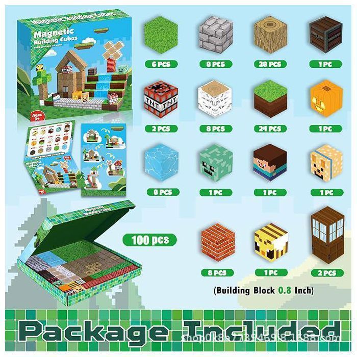 Construction Magnetique Enfant 100 pièces Magnetic Blocks NABAN 3+ Jeux Aimants, Bloc de Cube Magnétique de pour enfants