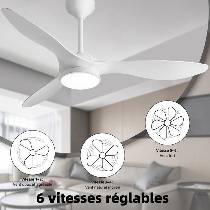 Ceiling Fan with Dimmable LED Light, 132 cm, Remote Control/Winter-Summer Mode/Silent/30W DC Motor, White
