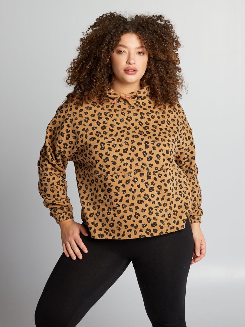 Hoodie met luipaardprint - BRUIN