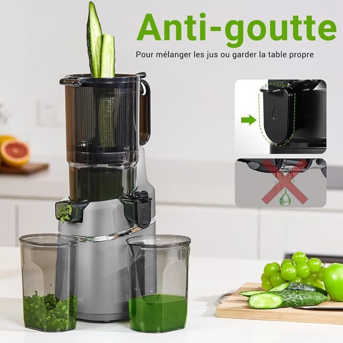 AMZCHEF Powerful Juicer for Whole Fruits, 135mm Wide Feed Chute, Cold Press, 250W, 1.8L Capacity, Grey