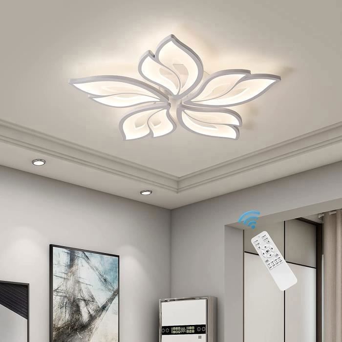 Plafoniera Ganeed, plafoniera LED moderna dimmerabile, telecomando, acrilico, forma di foglia, bianca, per soggiorno, 60W, diametro