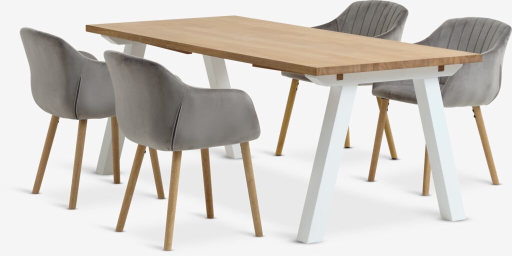SKAGEN ADSLEV SKAGEN L200 stol bijela/hrast 4 ADSLEV stolica sivi baršun