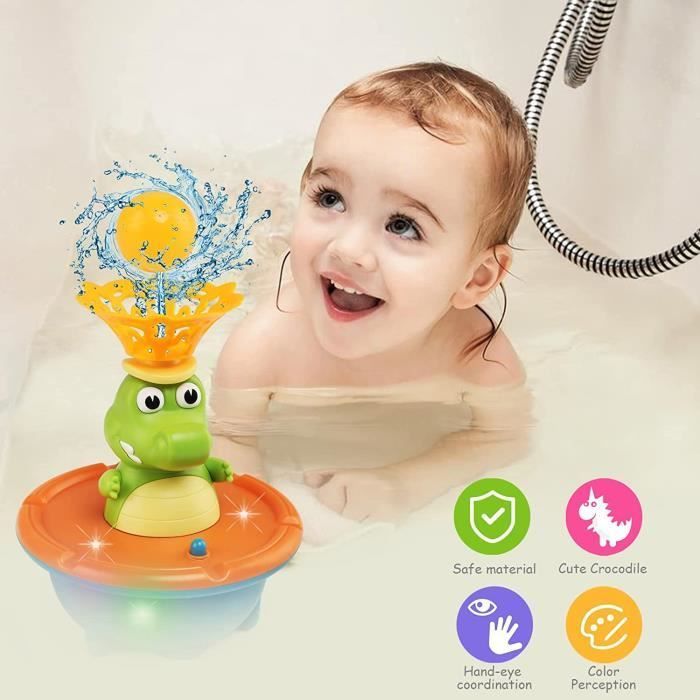 Juguete de baño con forma de cocodrilo, con luces y 5 boquillas, para bebés de 1 a 5 años, de plástico verde.