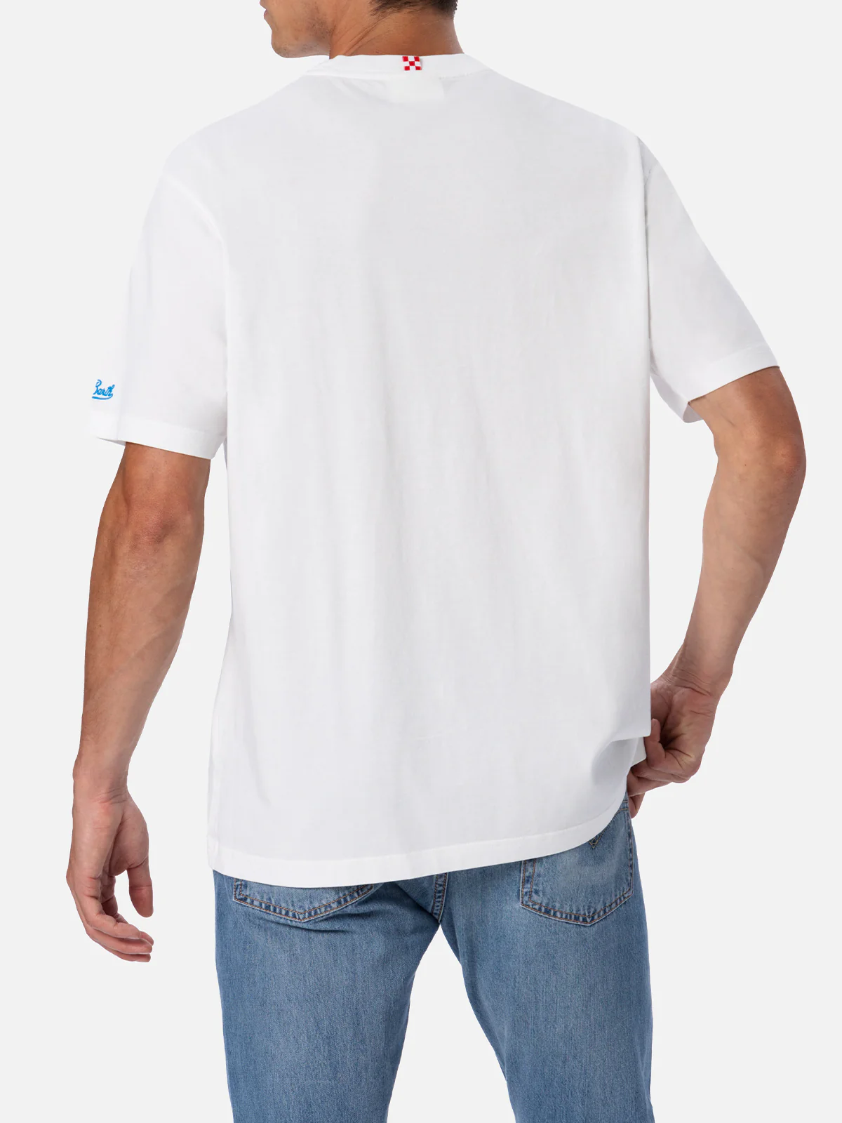 Wit katoenen T-shirt met ronde hals voor heren | Gin Tonic print en borduurwerk | Klassieke pasvorm | Lichtgewicht en comfortabel | Geborduurd logo | MC2 Saint Barth